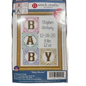 Stitch Studio by Nicole Baby Blocks Counted Cross Stitch Kit 5x7 Shower Gift New
